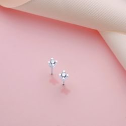 18K Pendientes Oro Blanco Brillantes 2,75 Mm 0,20Qtes Si-H Cierre Presion 4X4 Mm