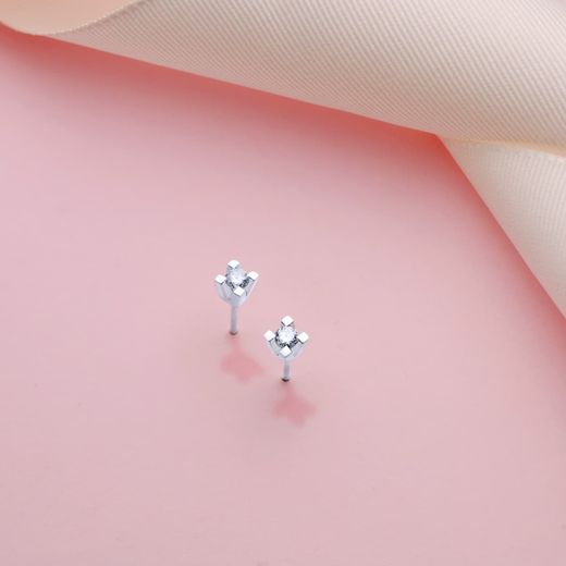 18K Pendientes Oro Blanco Brillantes 2,75 Mm 0,20Qtes Si-H Cierre Presion 4X4 Mm