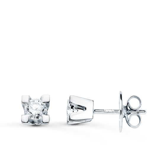 18K Pendientes Oro Blanco Brillantes 3.40Mm 0,30 Cts Si-H Cierre Presion 4,5X4,5 Mm
