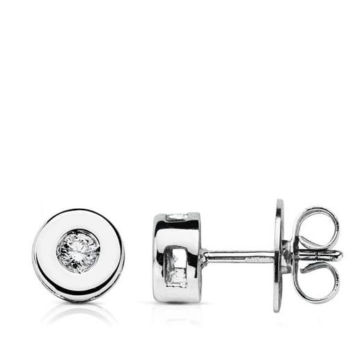 18K Pendientes Oro Blanco Chaton 6 Mm Diamantes 0,130 Qts Cierre Presion