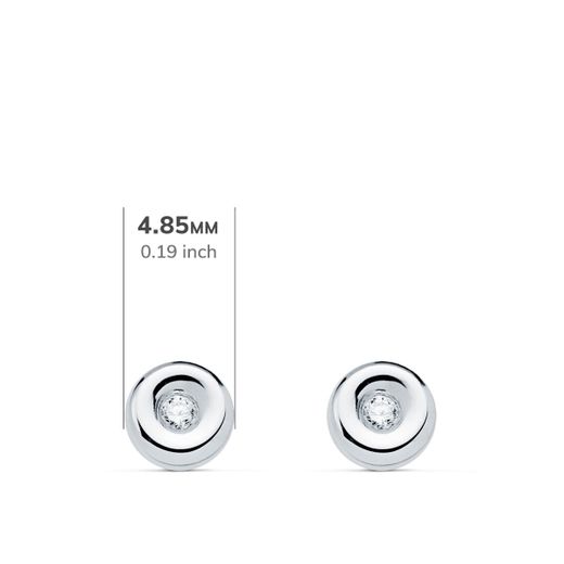 18K Pendientes Oro Blanco Chaton Diamantes 1,50 Mm 0,030 Qts G-Vs2 Cierre Presion 4,85 Mm