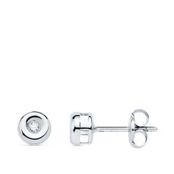 18K Pendientes Oro Blanco Chaton Diamantes 1,50 Mm 0,030 Qts G-Vs2 Cierre Presion 4,85 Mm