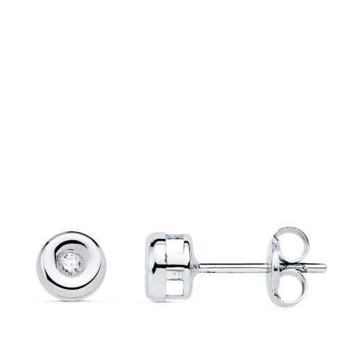 18K Pendientes Oro Blanco Chaton Diamantes 1,50 Mm 0,030 Qts G-Vs2 Cierre Presion 4,85 Mm