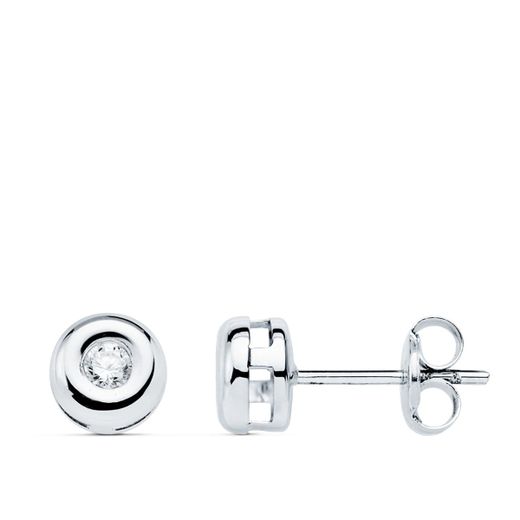 18K Pendientes Oro Blanco Chaton Diamantes 2,60 Mm 0,140 Qts Vs2-G. Presion 5,5 Mm