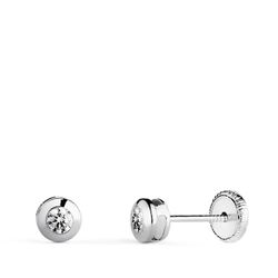 18K Pendientes Oro Blanco Chaton Galeria Con Circonita. Medida: 4 Mm. Cierre Tuerca
