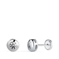 18K Pendientes Oro Blanco Chaton Galeria Con Circonita. Medida: 6 Mm. Cierre Tuerca