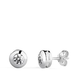 18K Pendientes Oro Blanco Chaton Galeria Con Circonita. Medida: 6,5 Mm. Cierre Presion