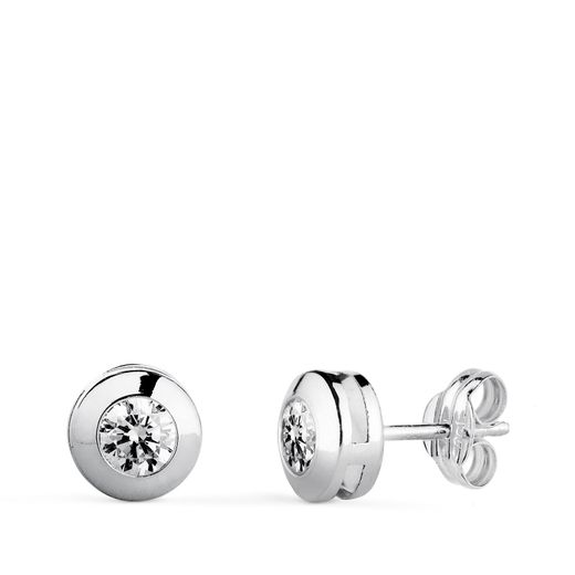 18K Pendientes Oro Blanco Chaton Galeria Con Circonita. Medida: 6,5 Mm. Cierre Presion