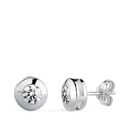 18K Pendientes Oro Blanco Chaton Galeria Con Circonita. Medida: 7,5 Mm. Cierre Presion