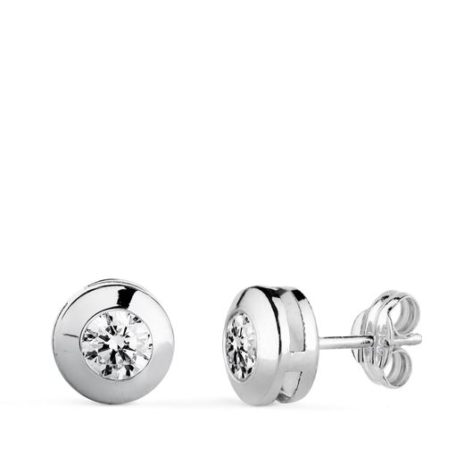 18K Pendientes Oro Blanco Chaton Galeria Con Circonita. Medida: 7,5 Mm. Cierre Presion