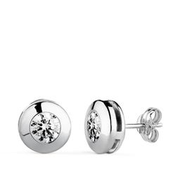 18K Pendientes Oro Blanco Chaton Galeria Con Circonita. Medida: 8,5 Mm. Cierre Presion