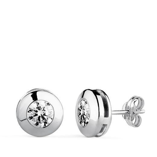 18K Pendientes Oro Blanco Chaton Galeria Con Circonita. Medida: 8,5 Mm. Cierre Presion