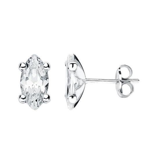 18K Pendientes Oro Blanco Circonita 12X7 Mm Cierre Presion