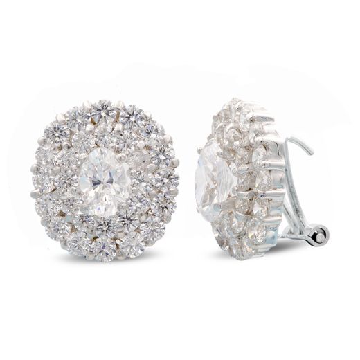 18K Pendientes Oro Blanco Circonita 14X12 Mm Cierre Omega