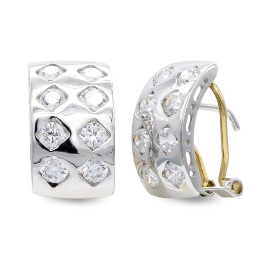18K Pendientes Oro Blanco Circonita 15X8 Mm Cierre Omega