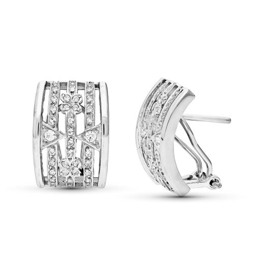 18K Pendientes Oro Blanco Circonita 16X11 Mm Cierre Omega