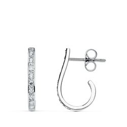 18K Pendientes Oro Blanco Circonita 18X2 Mm Cierre Presion