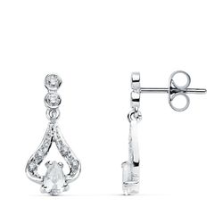 18K Pendientes Oro Blanco Circonita 18X8 Mm Cierre Presion