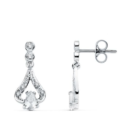 18K Pendientes Oro Blanco Circonita 18X8 Mm Cierre Presion
