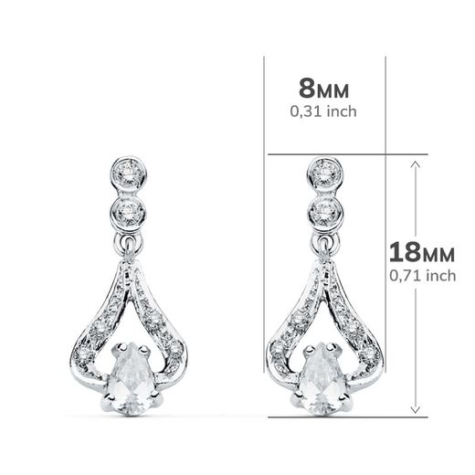 18K Pendientes Oro Blanco Circonita 18X8 Mm Cierre Presion