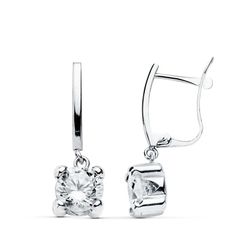 18K Pendientes Oro Blanco Circonita 20X6 Mm Cierre Catalan