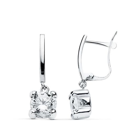 18K Pendientes Oro Blanco Circonita 20X6 Mm Cierre Catalan