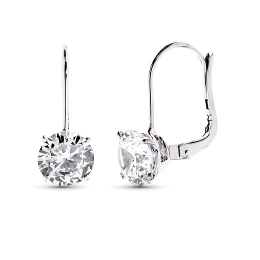 18K Pendientes Oro Blanco Circonita 20X8 Mm Cierre Gancho