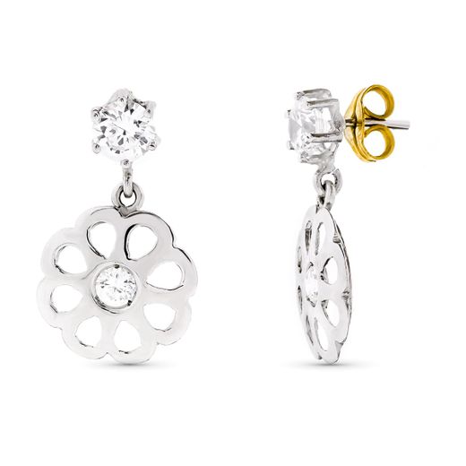 18K Pendientes Oro Blanco Circonita 22X13 Mm Cierre Presión
