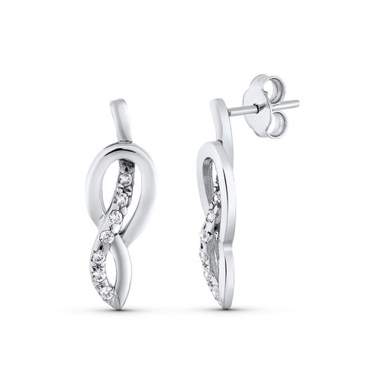 18K Pendientes Oro Blanco Circonita 23X7 Mm Cierre Presion