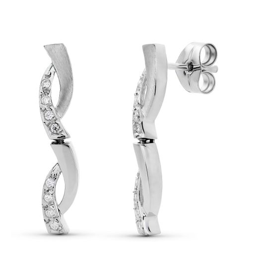 18K Pendientes Oro Blanco Circonita 25X4 Mm Cierre Presion