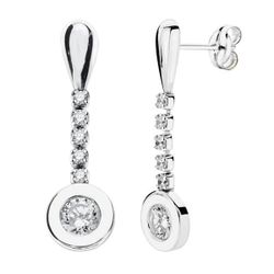 18K Pendientes Oro Blanco Circonita 25X7 Mm Cierre Presion