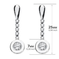 18K Pendientes Oro Blanco Circonita 25X7 Mm Cierre Presion