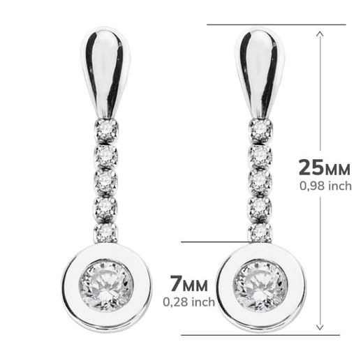 18K Pendientes Oro Blanco Circonita 25X7 Mm Cierre Presion