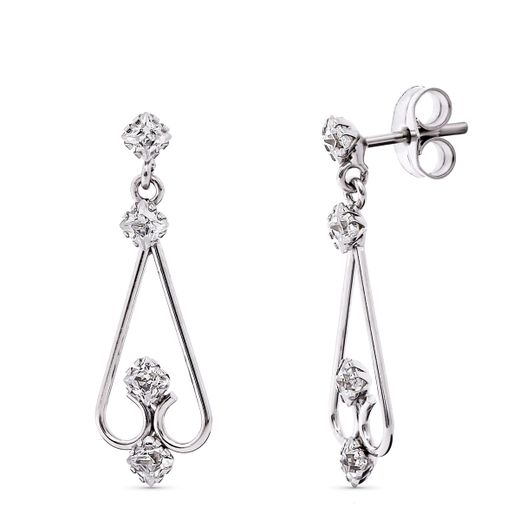 18K Pendientes Oro Blanco Circonita 25X8 Mm Cierre Presion