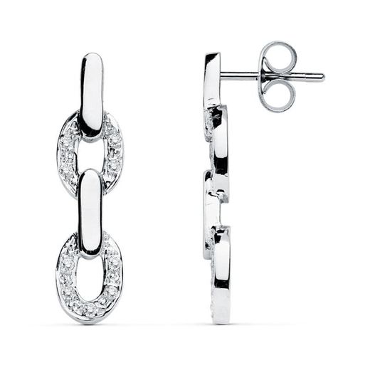 18K Pendientes Oro Blanco Circonita 26X6 Mm Cierre Presion