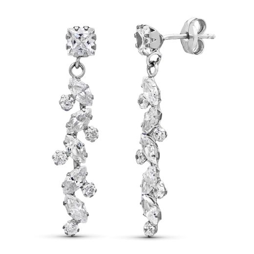 18K Pendientes Oro Blanco Circonita 30X5 Mm Cierre Presion