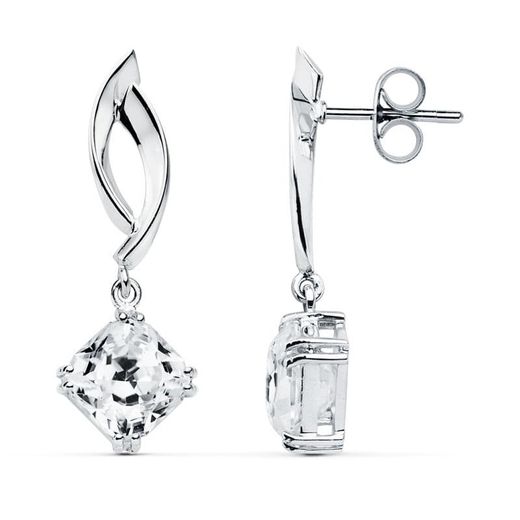18K Pendientes Oro Blanco Circonita 31X11 Mm Cierre Presion