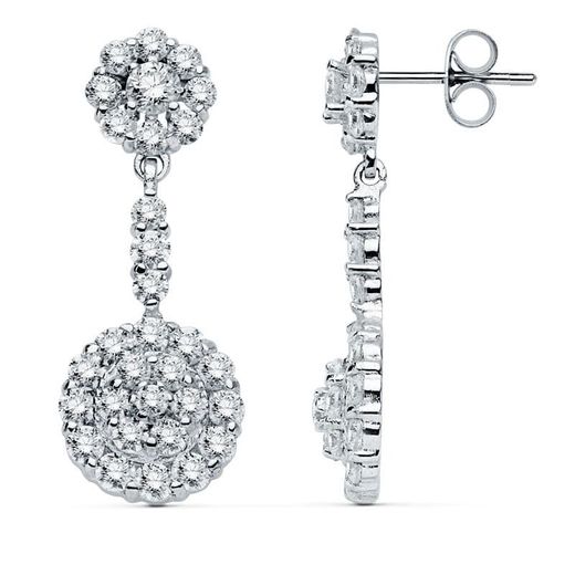 18K Pendientes Oro Blanco Circonita 32X12 Mm Cierre Presion