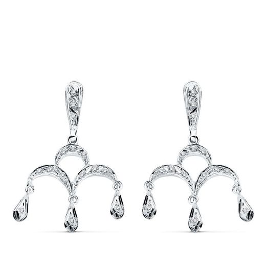 18K Pendientes Oro Blanco Circonita 33X21 Mm Cierre Presion