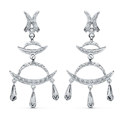 18K Pendientes Oro Blanco Circonita 48X23 Mm Cierre Presion
