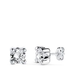 18K Pendientes Oro Blanco Circonita 5Mm Con 4 Garras. Ancho: 5,5 Mm. Cierre Presion