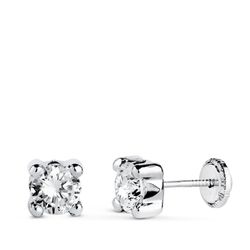 18K Pendientes Oro Blanco Circonita 5Mm Con 4 Garras. Ancho: 5,5 Mm. Cierre Tuerca