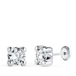18K Pendientes Oro Blanco Circonita 6Mm Con 4 Garras. Ancho: 6,5 Mm. Cierre Tuerca