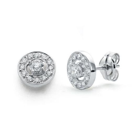 18K Pendientes Oro Blanco Circonita 8 Mm Cierre Presion