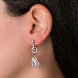 18K Pendientes Oro Blanco Circonita Cierre Catalan