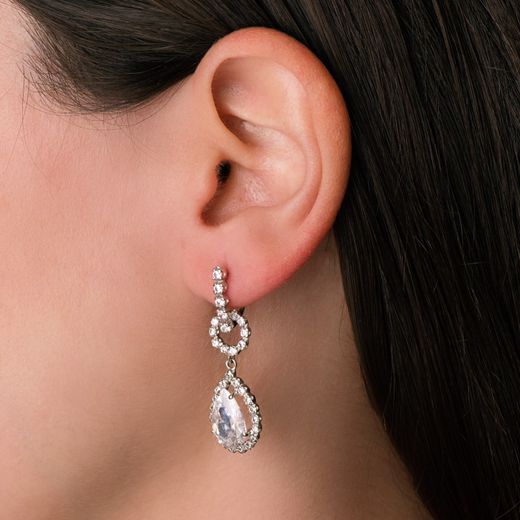 18K Pendientes Oro Blanco Circonita Cierre Catalan