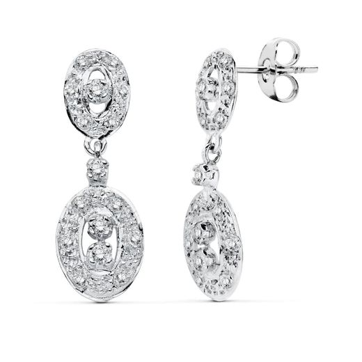 18K Pendientes Oro Blanco Circonita Cierre Presion
