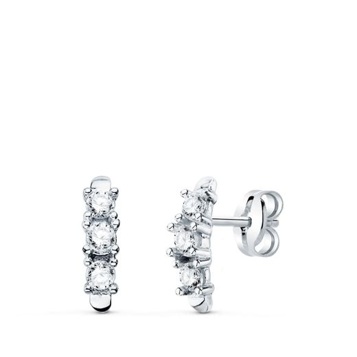 18K Pendientes Oro Blanco Circonita Con Garras 9.5X2.5 Mm Presion
