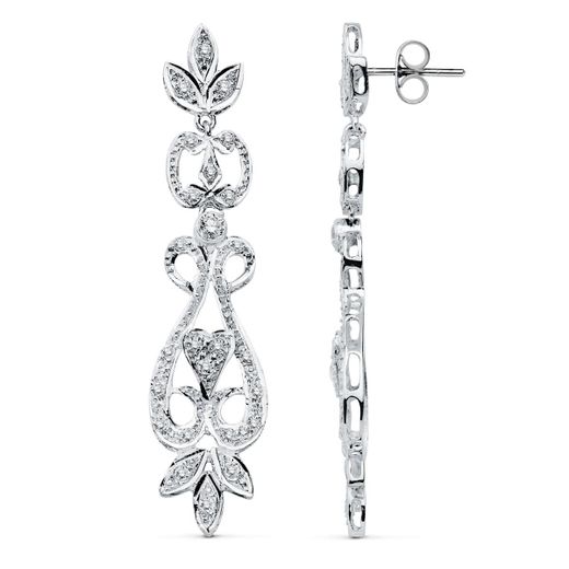 18K Pendientes Oro Blanco Circonita Presion