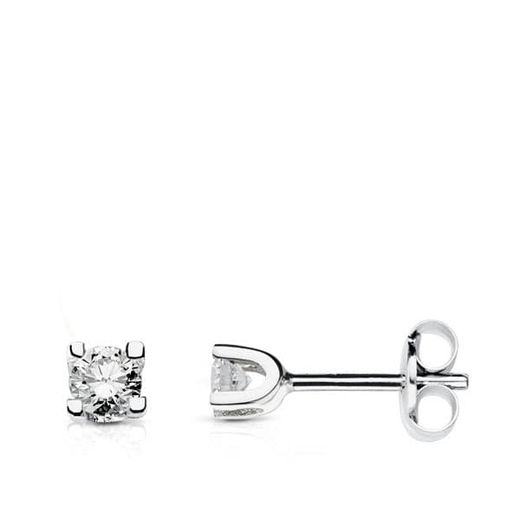 18K Pendientes Oro Blanco Con Diamantes 2,5 Mm Talla Brillante 0,120 Qts. Si-H Cierre Presion